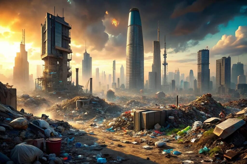 Mülldeponie in einer futuristischen Stadt